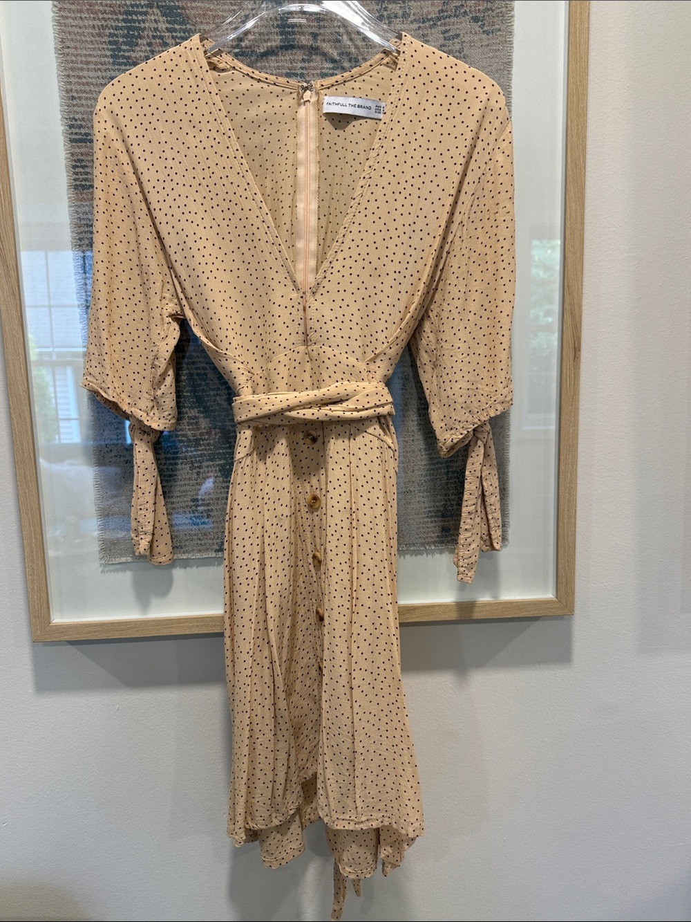 Faithfull the Brand Tan Polka Dot Birgit Mini Dress Size 4